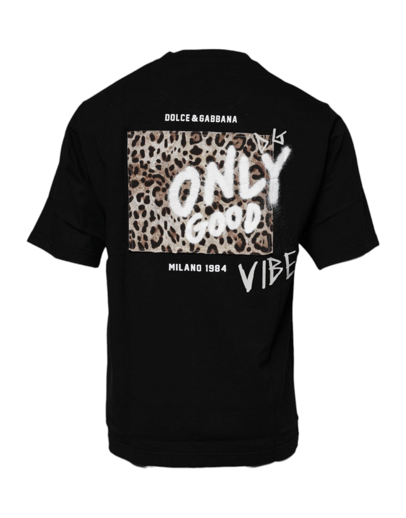 Black Amore Leopard Cotton Crew Neck T-shirt Dolce & Gabbana