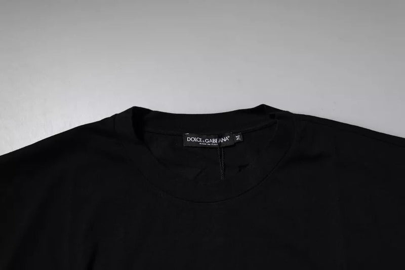 Black Amore Leopard Cotton Crew Neck T-shirt Dolce & Gabbana