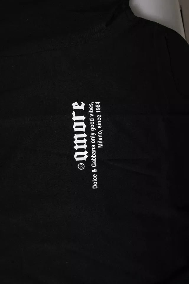 Black Amore Leopard Cotton Crew Neck T-shirt Dolce & Gabbana