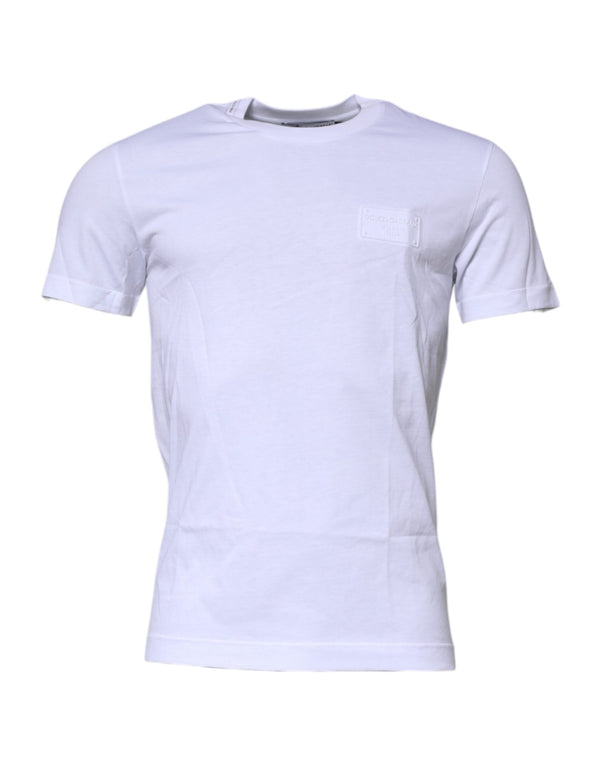 White Logo Plaque Cotton Crew Neck T-shirt Dolce & Gabbana