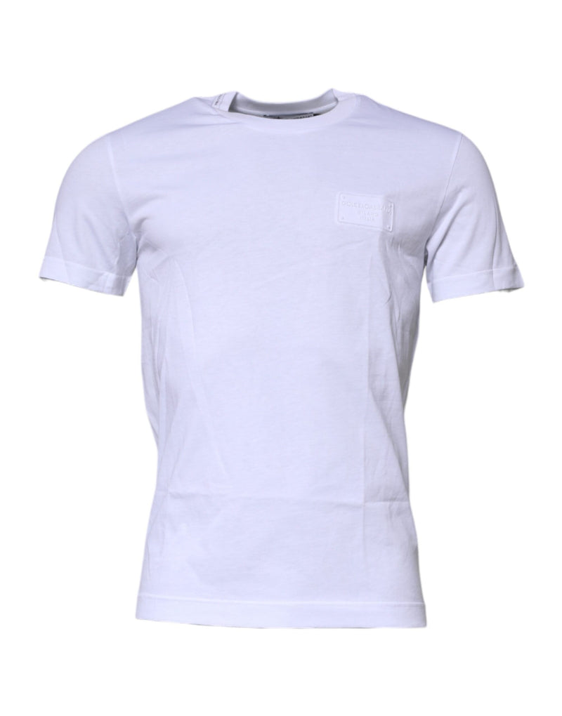 White Logo Plaque Cotton Crew Neck T-shirt Dolce & Gabbana