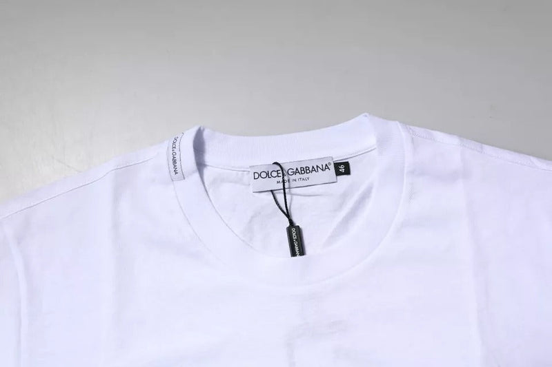 White Logo Plaque Cotton Crew Neck T-shirt Dolce & Gabbana