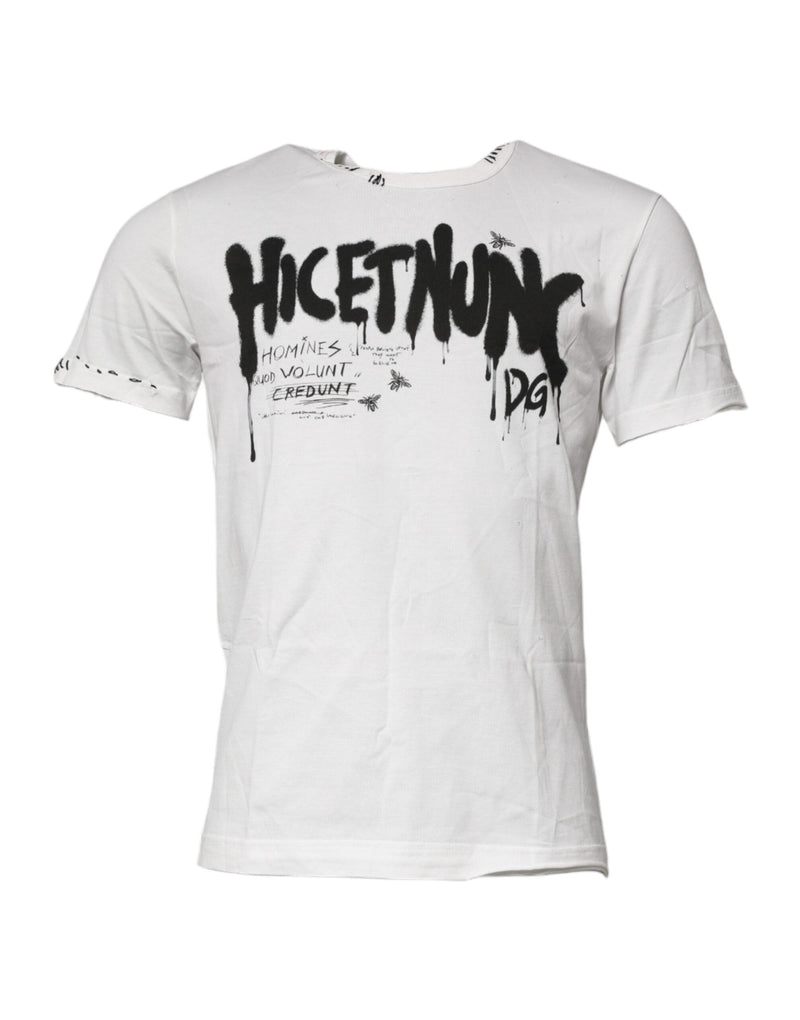 White Graphic Print Cotton Crew Neck T-shirt Dolce & Gabbana