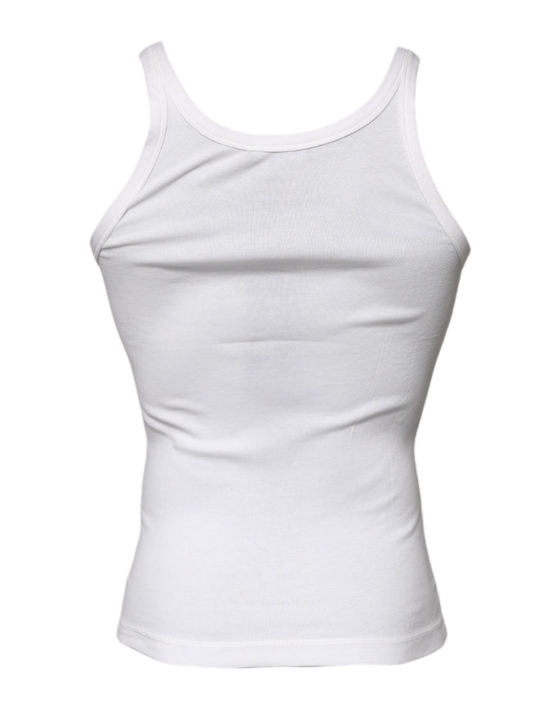 Ivory Cotton Sleeveless Round Neck Tank T-shirt Dolce & Gabbana