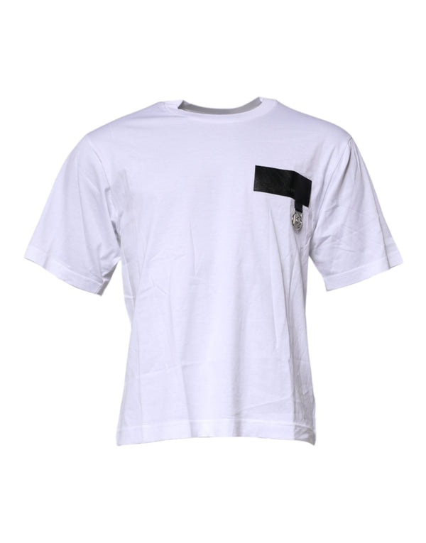 White Logo Patch Cotton Crew Neck T-shirt Dolce & Gabbana