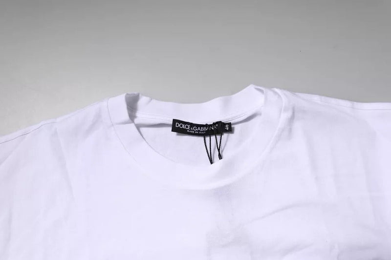White Logo Patch Cotton Crew Neck T-shirt Dolce & Gabbana
