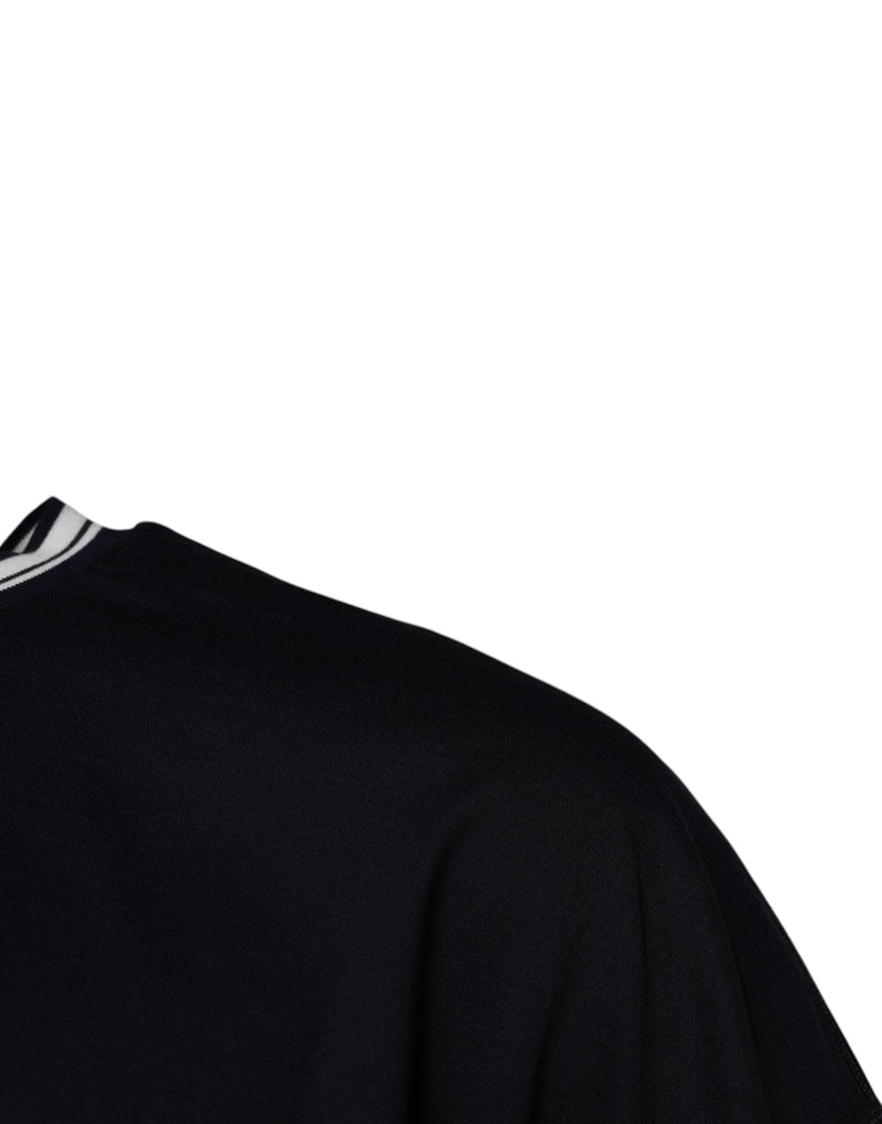 Dark Blue Logo Crown Cotton Crew Neck T-shirt Dolce & Gabbana