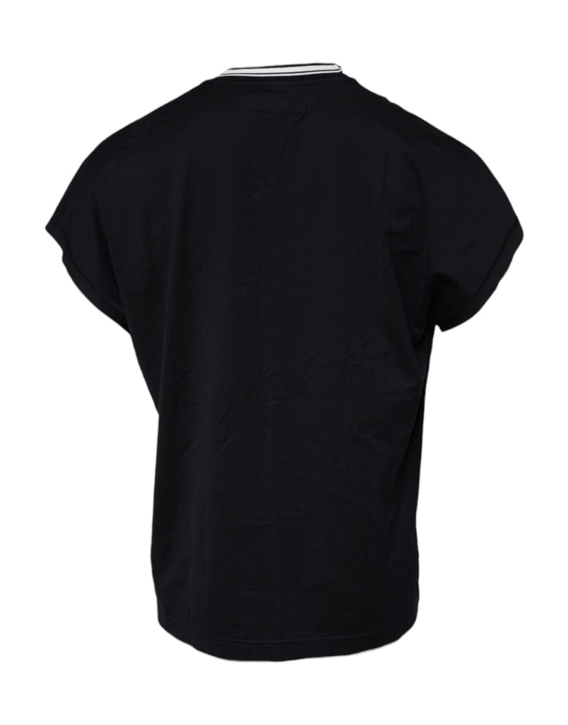 Dark Blue Logo Crown Cotton Crew Neck T-shirt Dolce & Gabbana