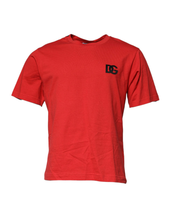 Red DG Logo Patch Cotton Crew Neck T-shirt Dolce & Gabbana