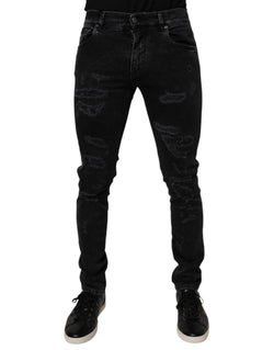 Black Tattered Cotton Skinny Men Denim Jeans Dolce & Gabbana