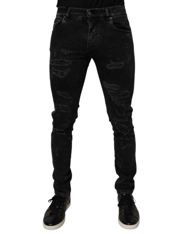 Black Tattered Cotton Skinny Men Denim Jeans Dolce & Gabbana