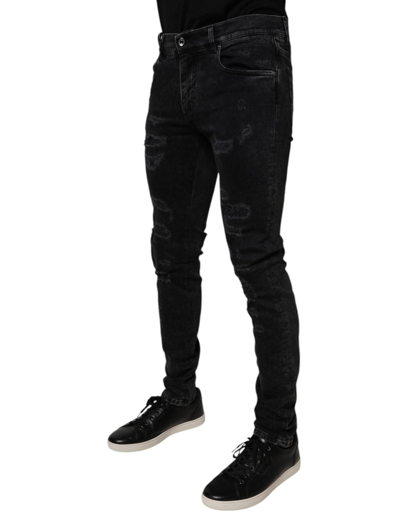 Black Tattered Cotton Skinny Men Denim Jeans Dolce & Gabbana