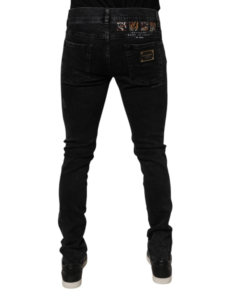 Black Tattered Cotton Skinny Men Denim Jeans Dolce & Gabbana