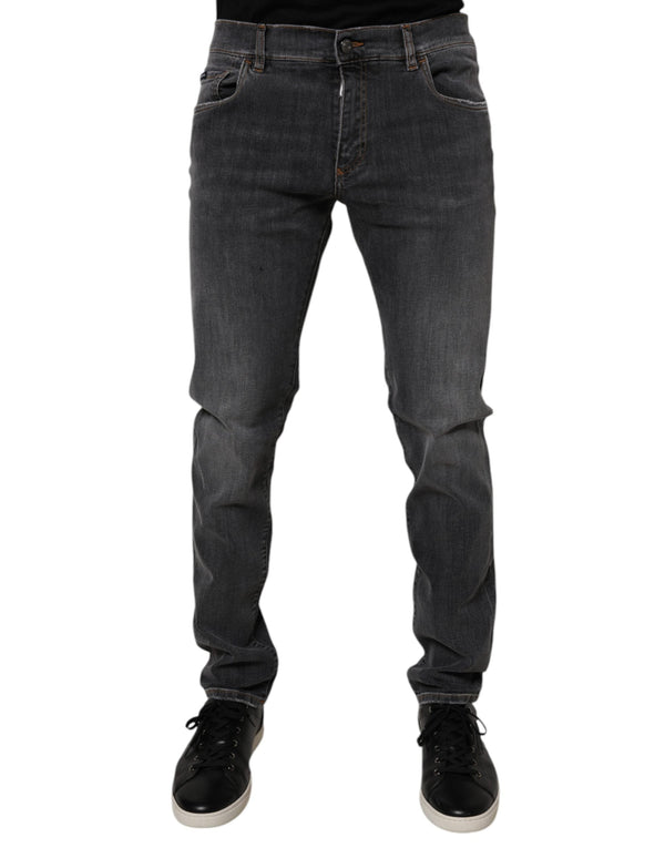 Dark Gray Washed Cotton Slim Fit Denim Jeans Dolce & Gabbana