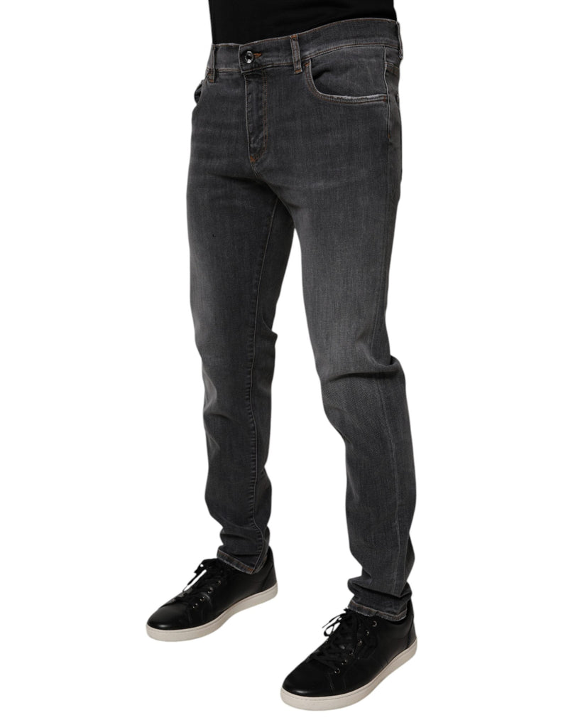 Dark Gray Washed Cotton Slim Fit Denim Jeans Dolce & Gabbana