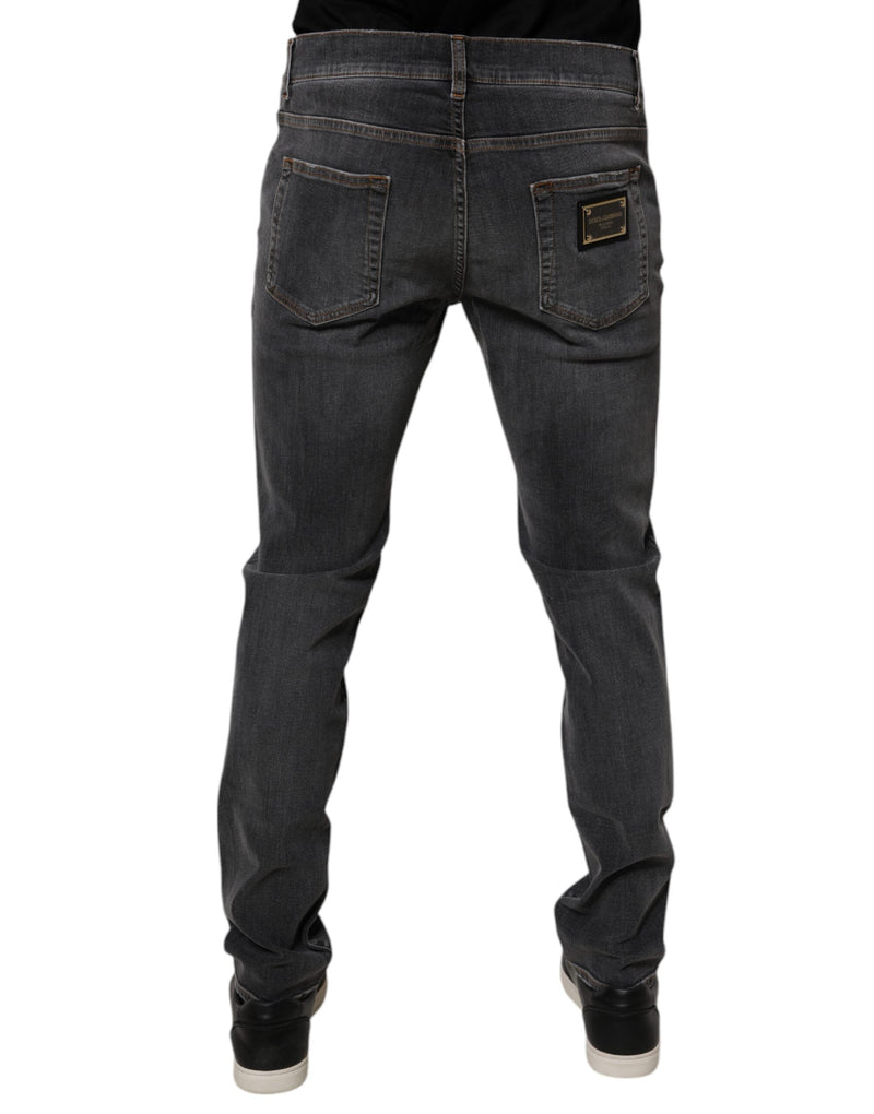 Dark Gray Washed Cotton Slim Fit Denim Jeans Dolce & Gabbana