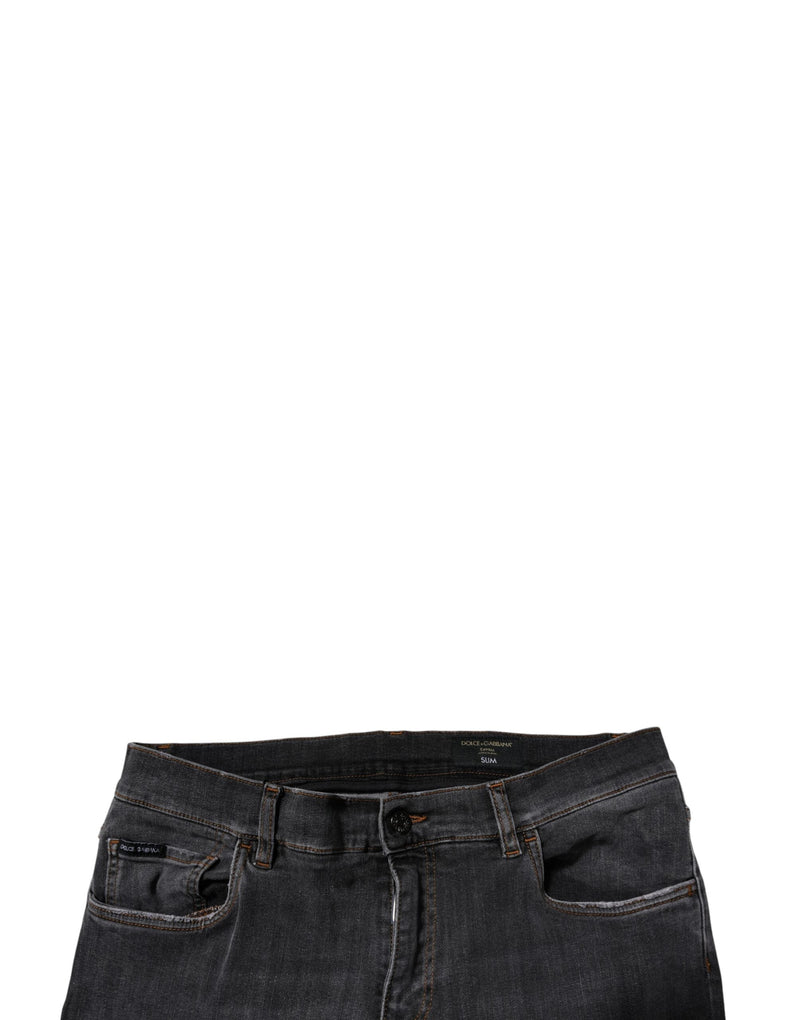 Dark Gray Washed Cotton Slim Fit Denim Jeans Dolce & Gabbana