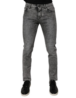 Dark Gray Washed Cotton Slim Fit Denim Jeans Dolce & Gabbana