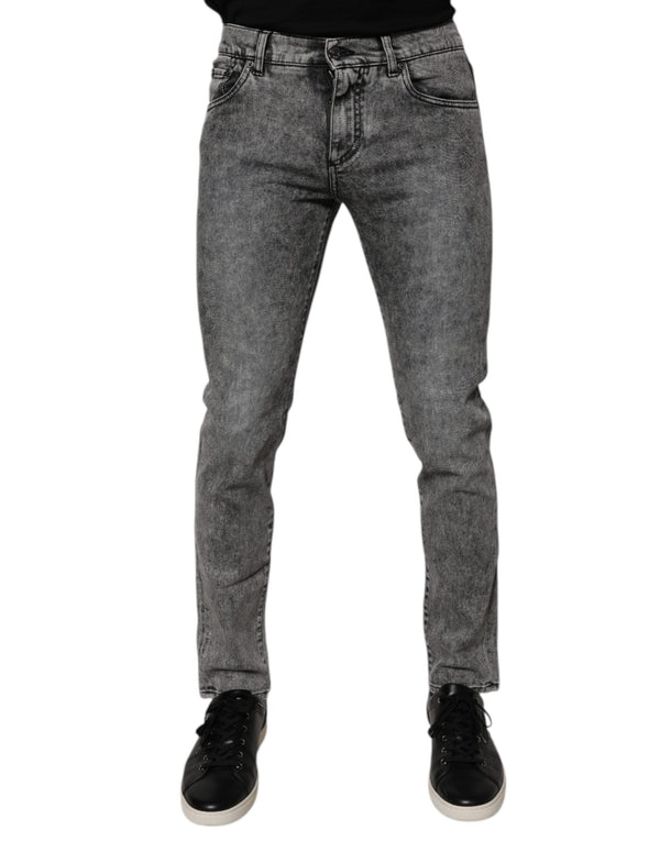 Dark Gray Washed Cotton Slim Fit Denim Jeans Dolce & Gabbana