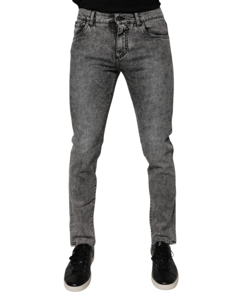 Dark Gray Washed Cotton Slim Fit Denim Jeans Dolce & Gabbana
