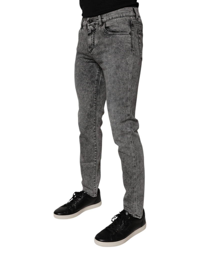 Dark Gray Washed Cotton Slim Fit Denim Jeans Dolce & Gabbana