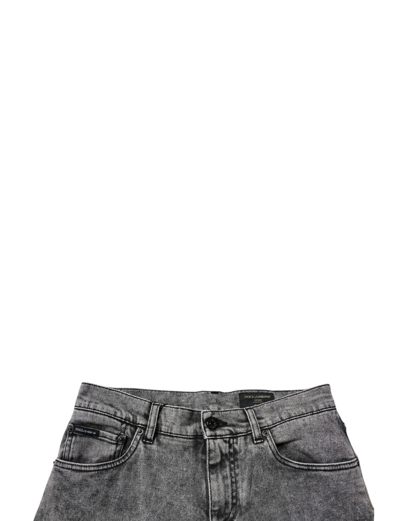 Dark Gray Washed Cotton Slim Fit Denim Jeans Dolce & Gabbana