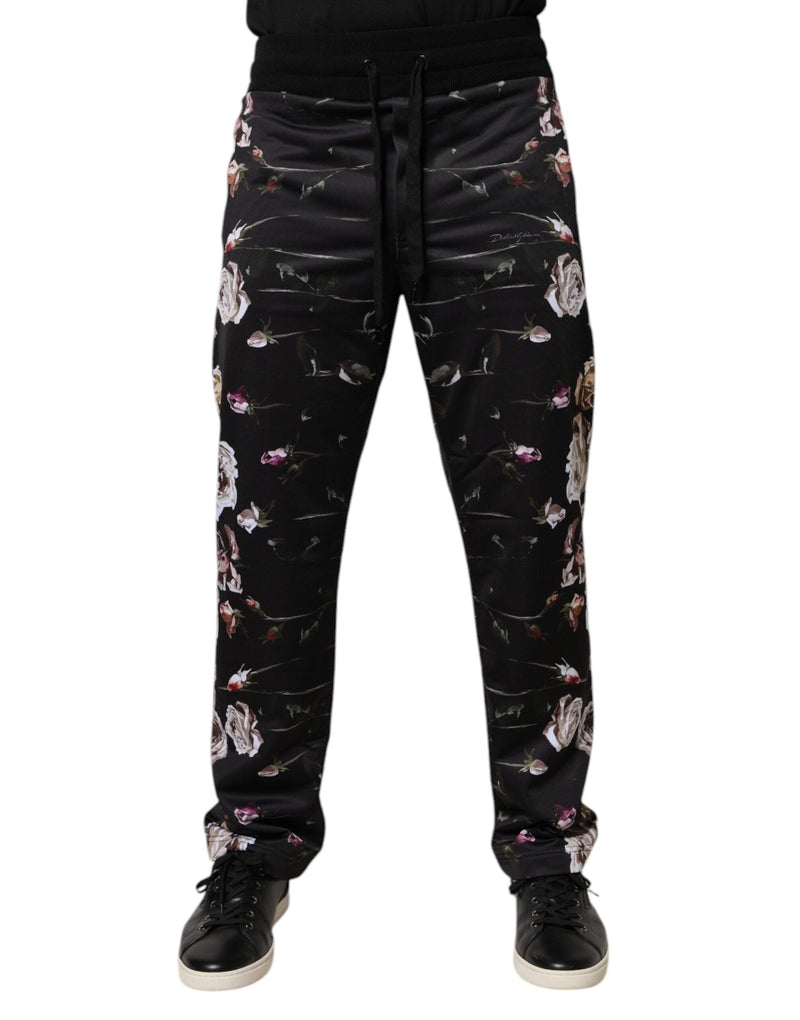 Black Floral Polyester Jogger Pants Dolce & Gabbana