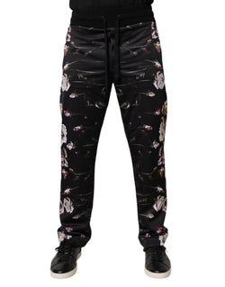 Black Floral Polyester Jogger Pants Dolce & Gabbana