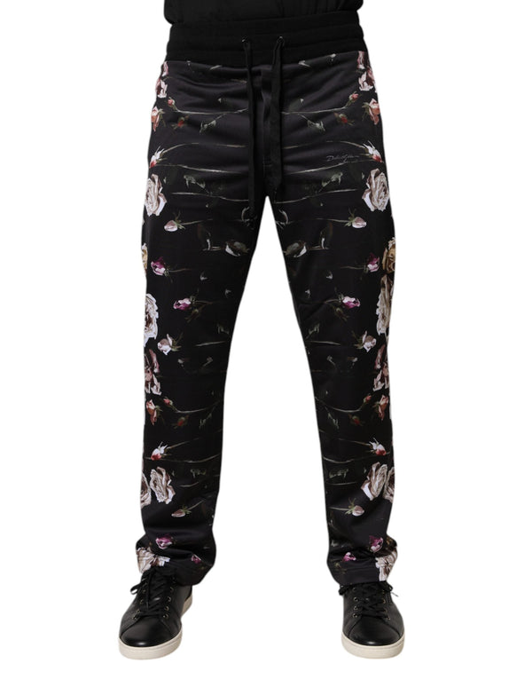 Black Floral Polyester Jogger Pants Dolce & Gabbana
