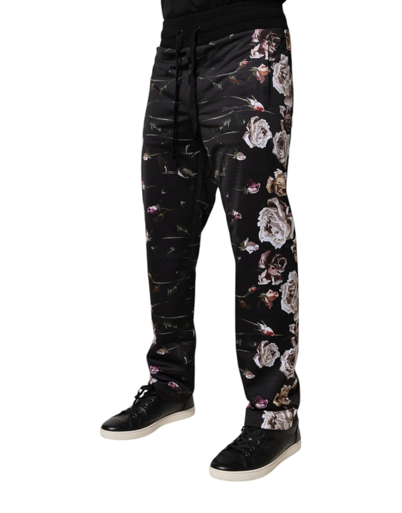 Black Floral Polyester Jogger Pants Dolce & Gabbana
