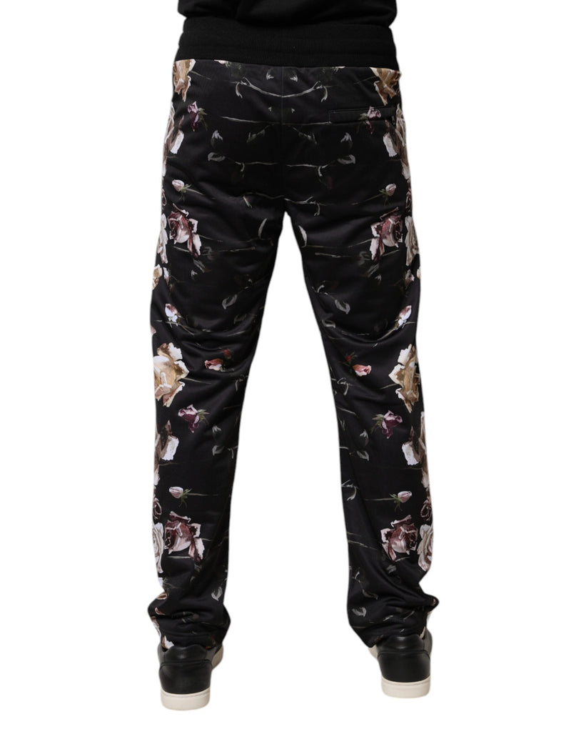 Black Floral Polyester Jogger Pants Dolce & Gabbana