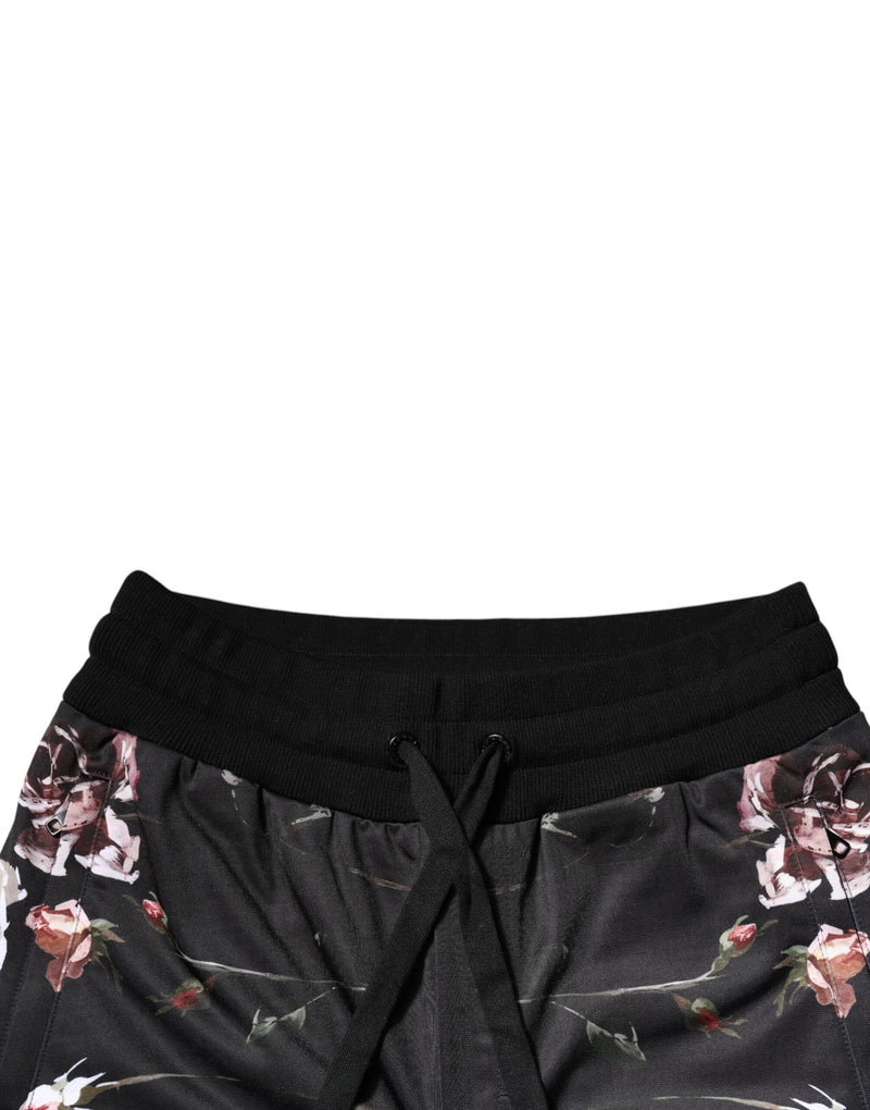 Black Floral Polyester Jogger Pants Dolce & Gabbana