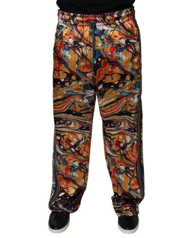 Multicolor Marble Satin Men Tracksuit Pants Dolce & Gabbana