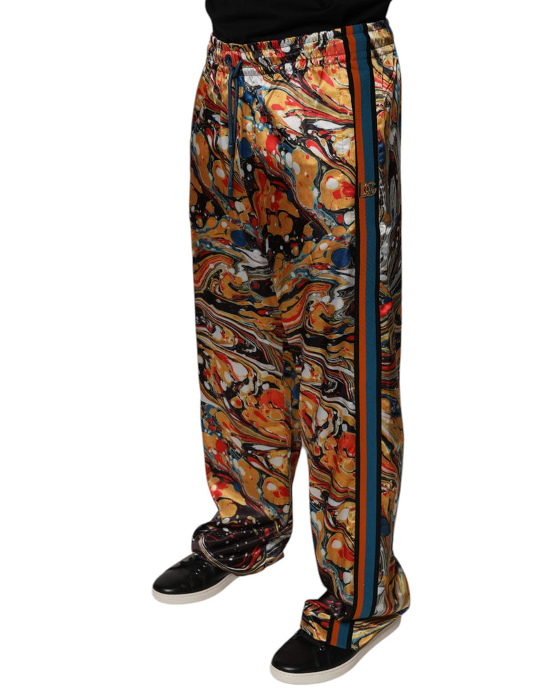 Multicolor Marble Satin Men Tracksuit Pants Dolce & Gabbana