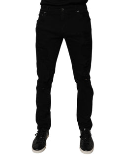 Black Tattered Cotton Skinny Men Denim Jeans Dolce & Gabbana