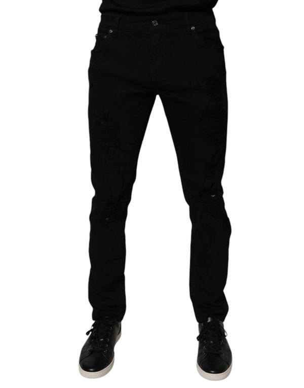 Black Tattered Cotton Skinny Men Denim Jeans Dolce & Gabbana