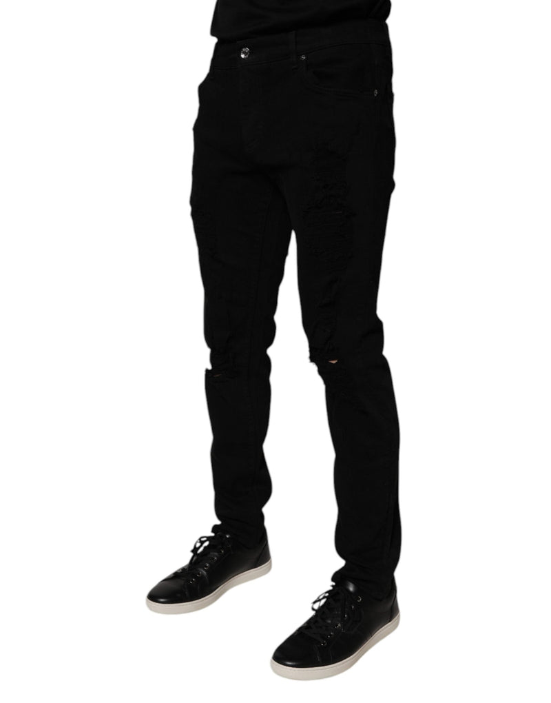 Black Tattered Cotton Skinny Men Denim Jeans Dolce & Gabbana