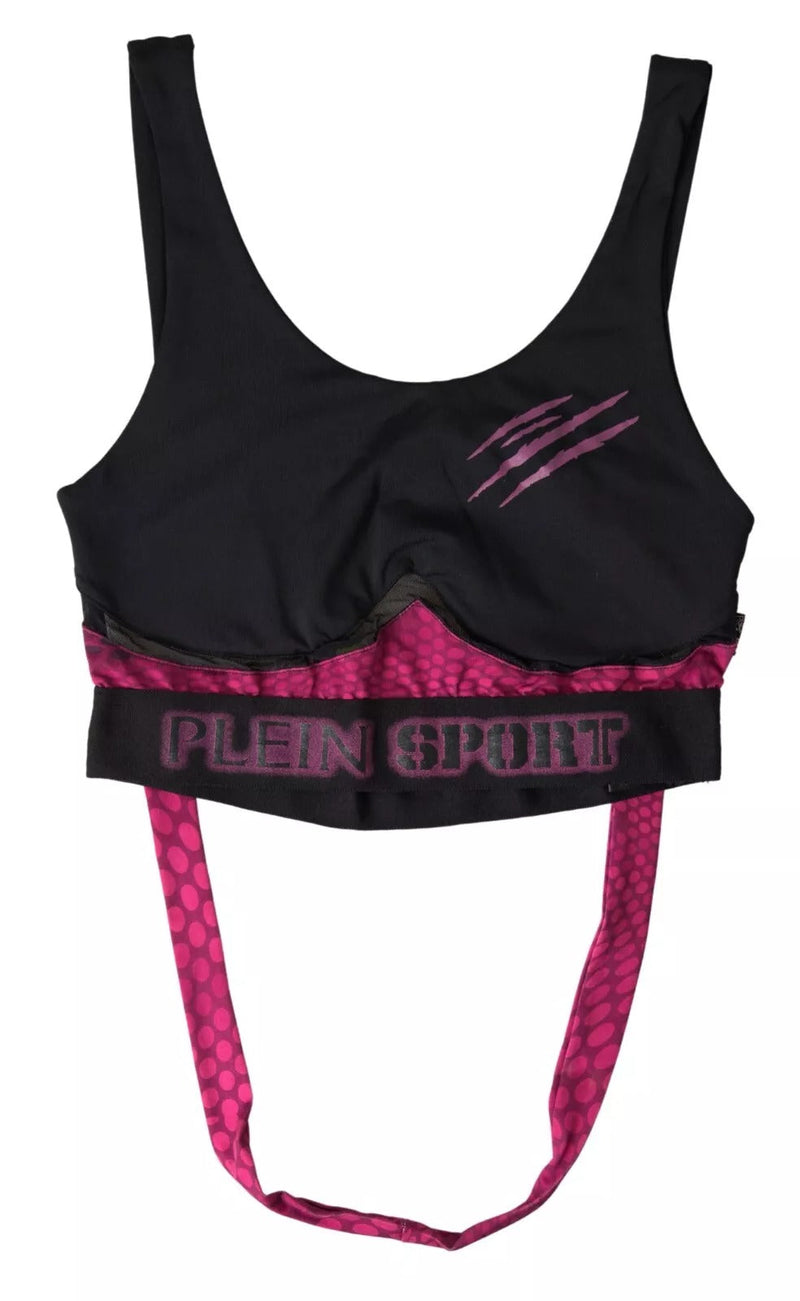 Sleek Black Sports Bra with Fuchsia Accent Plein Sport