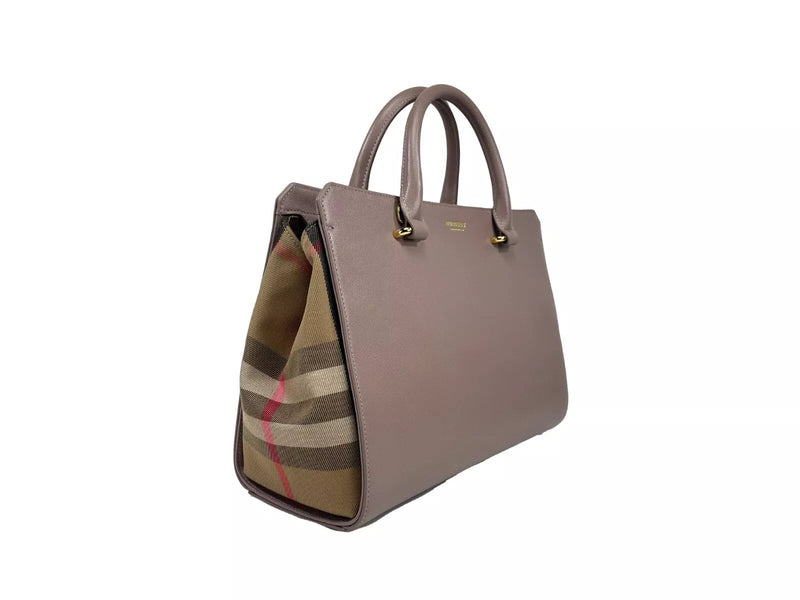 Small Banwell Leather Tote Bag Purse Grey Mink Burberry