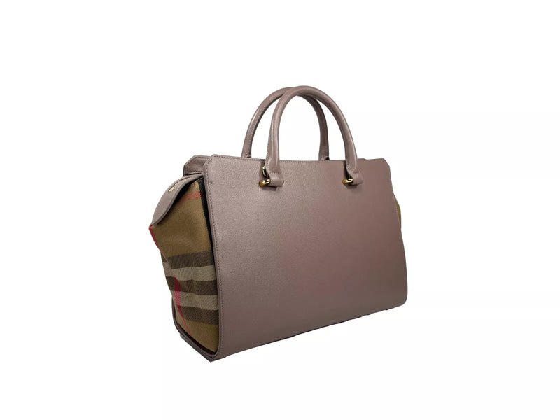 Small Banwell Leather Tote Bag Purse Grey Mink Burberry