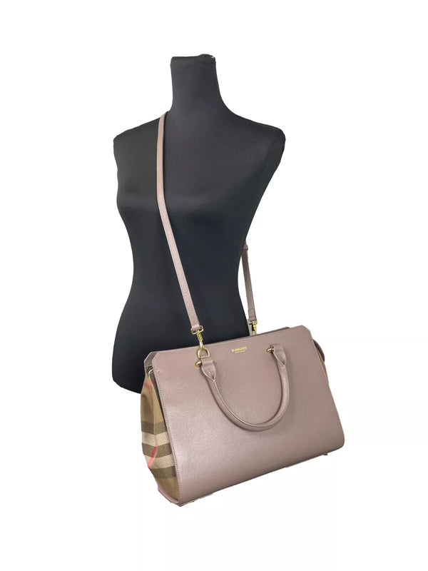 Small Banwell Leather Tote Bag Purse Grey Mink Burberry