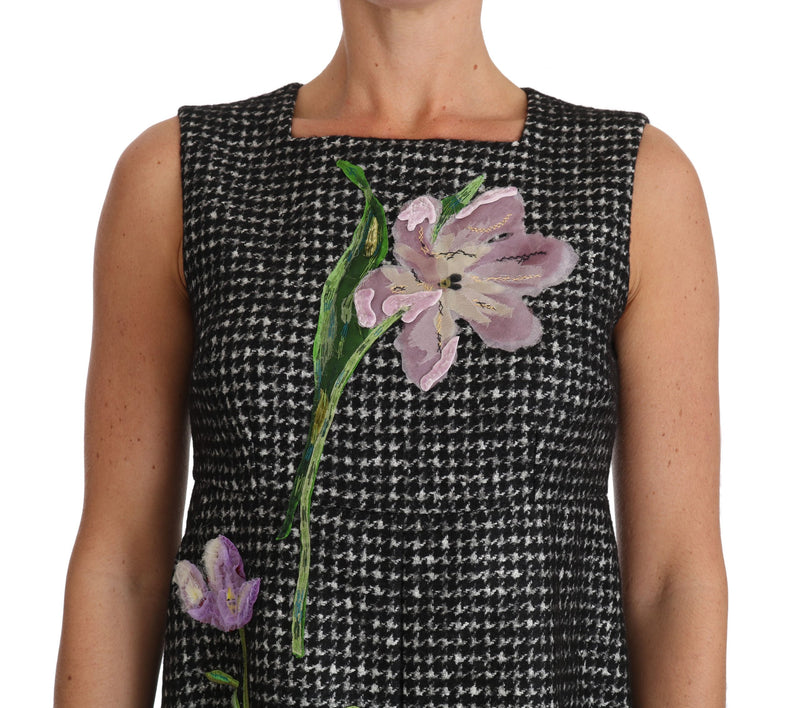 Elegant Gray Mini A-Line Dress with Purple Tulip Dolce & Gabbana