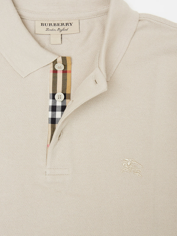 Pale Stone Cotton Collared Polo Shirt Burberry