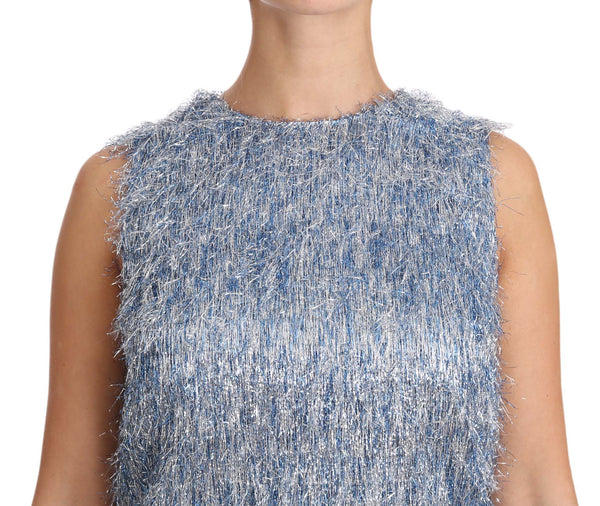 Elegant Light Blue Fringe Shift Dress Dolce & Gabbana