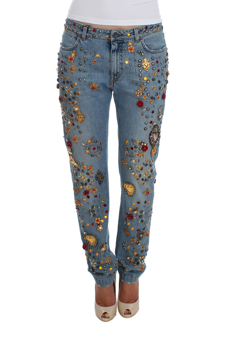 Enchanted Sicily Crystal Heart Boyfriend Jeans Dolce & Gabbana