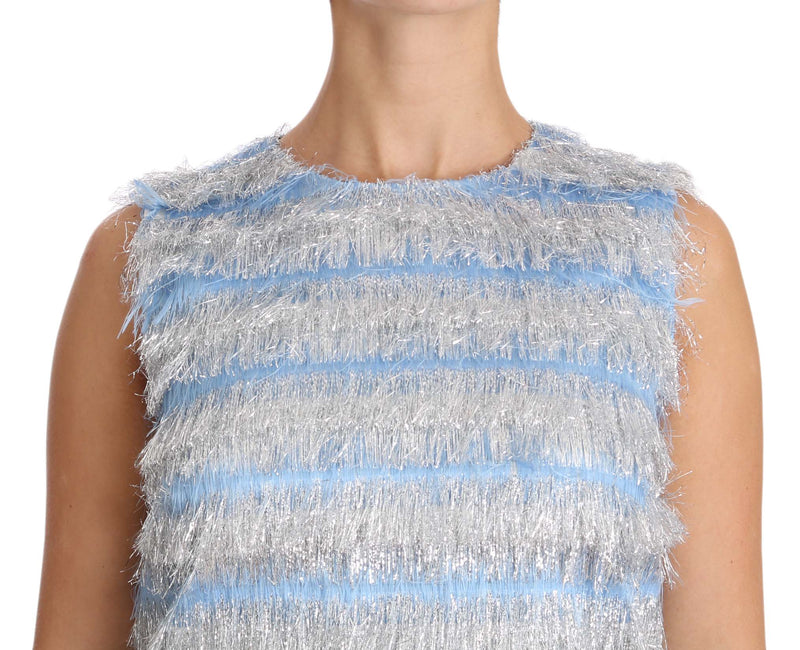 Elegant Light Blue Fringe Shift Dress Dolce & Gabbana