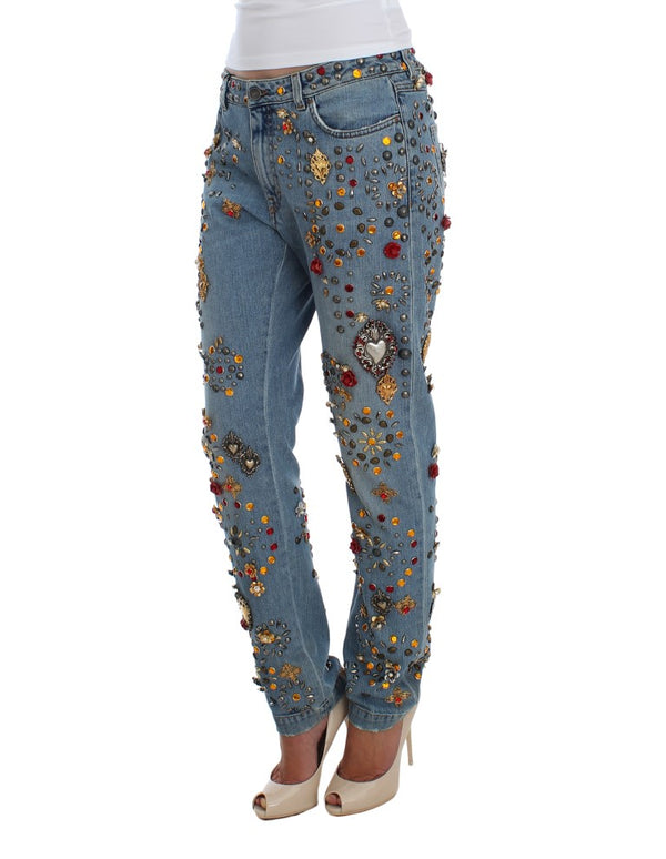 Enchanted Sicily Crystal Heart Boyfriend Jeans Dolce & Gabbana