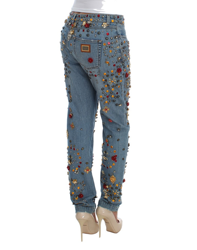 Enchanted Sicily Crystal Heart Boyfriend Jeans Dolce & Gabbana