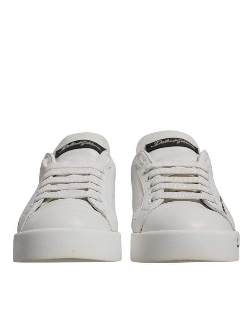 White Blue Logo Portofino Sneakers Shoes Dolce & Gabbana