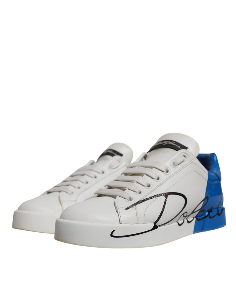 White Blue Logo Portofino Sneakers Shoes Dolce & Gabbana